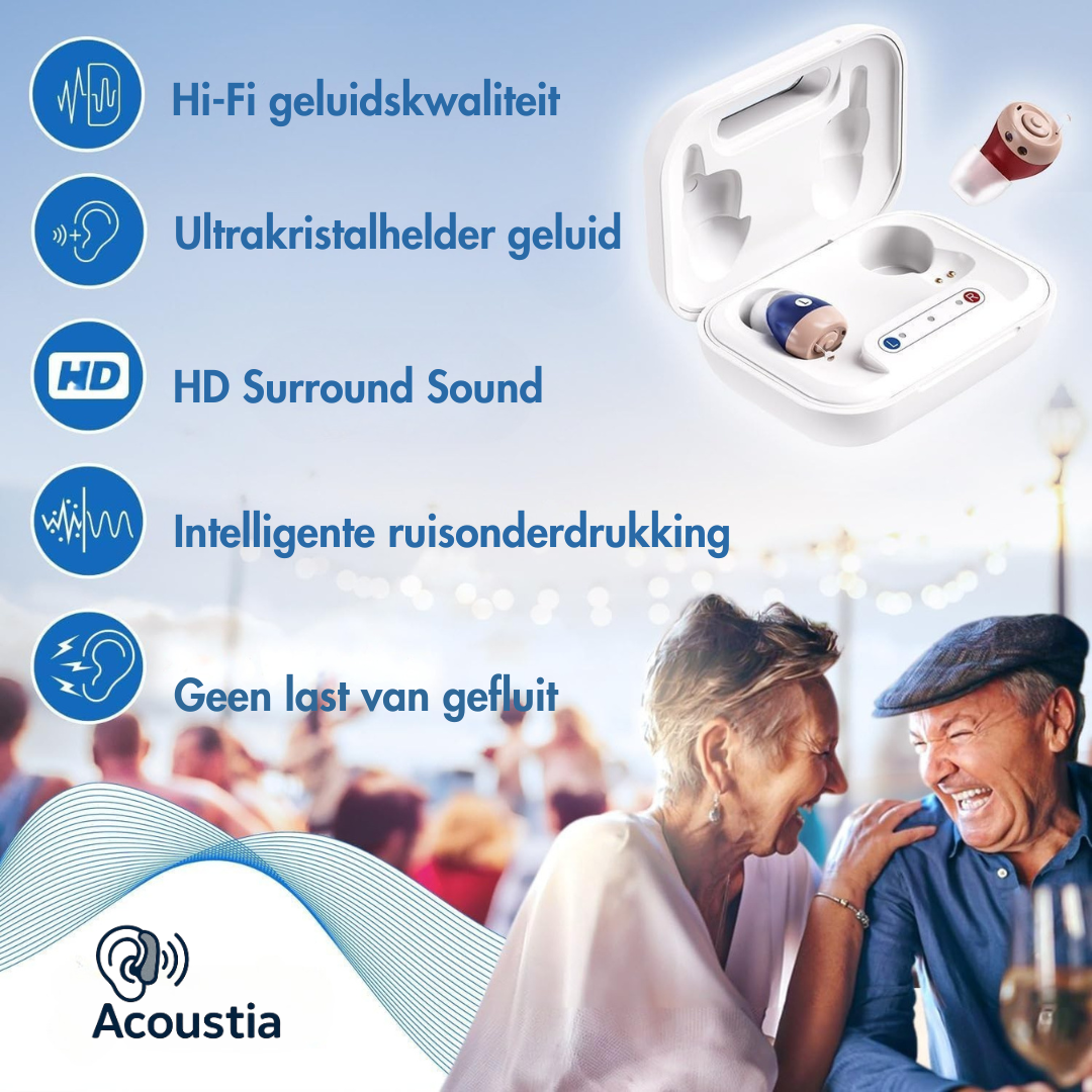 Acoustia 2.0 Gehoorapparaten – Ruisonderdrukking & Oplaadcase