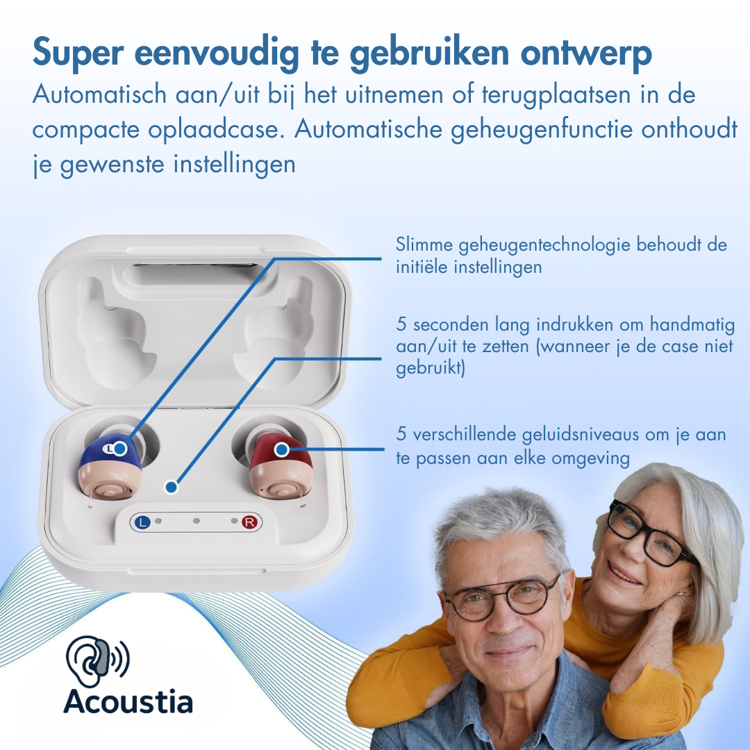 Acoustia 2.0 Gehoorapparaten – Ruisonderdrukking & Oplaadcase