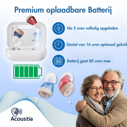 Acoustia 2.0 Gehoorapparaten – Ruisonderdrukking & Oplaadcase