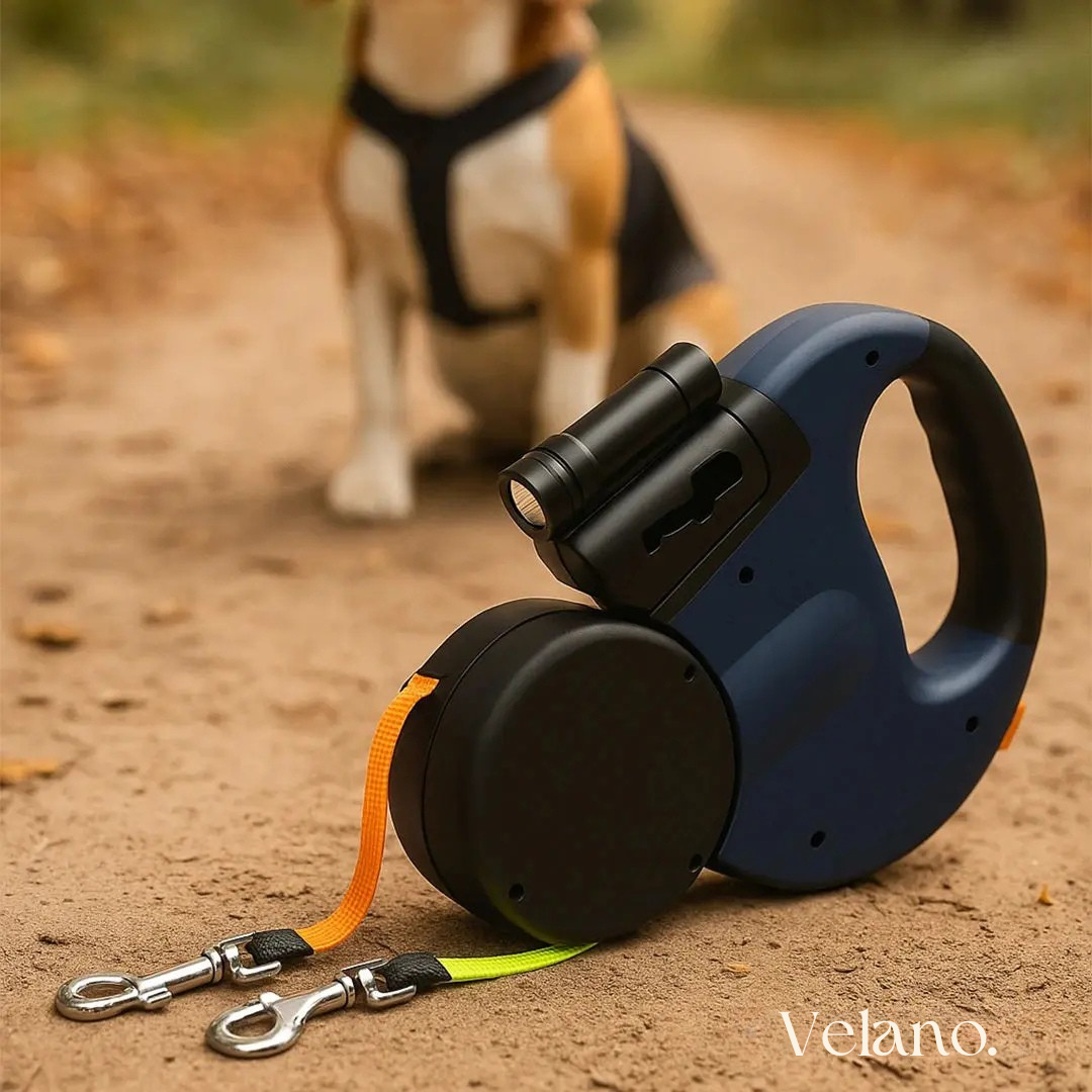 Velano DuoLijn™ | Wikkel vrije dubbele hondenriem met zaklamp