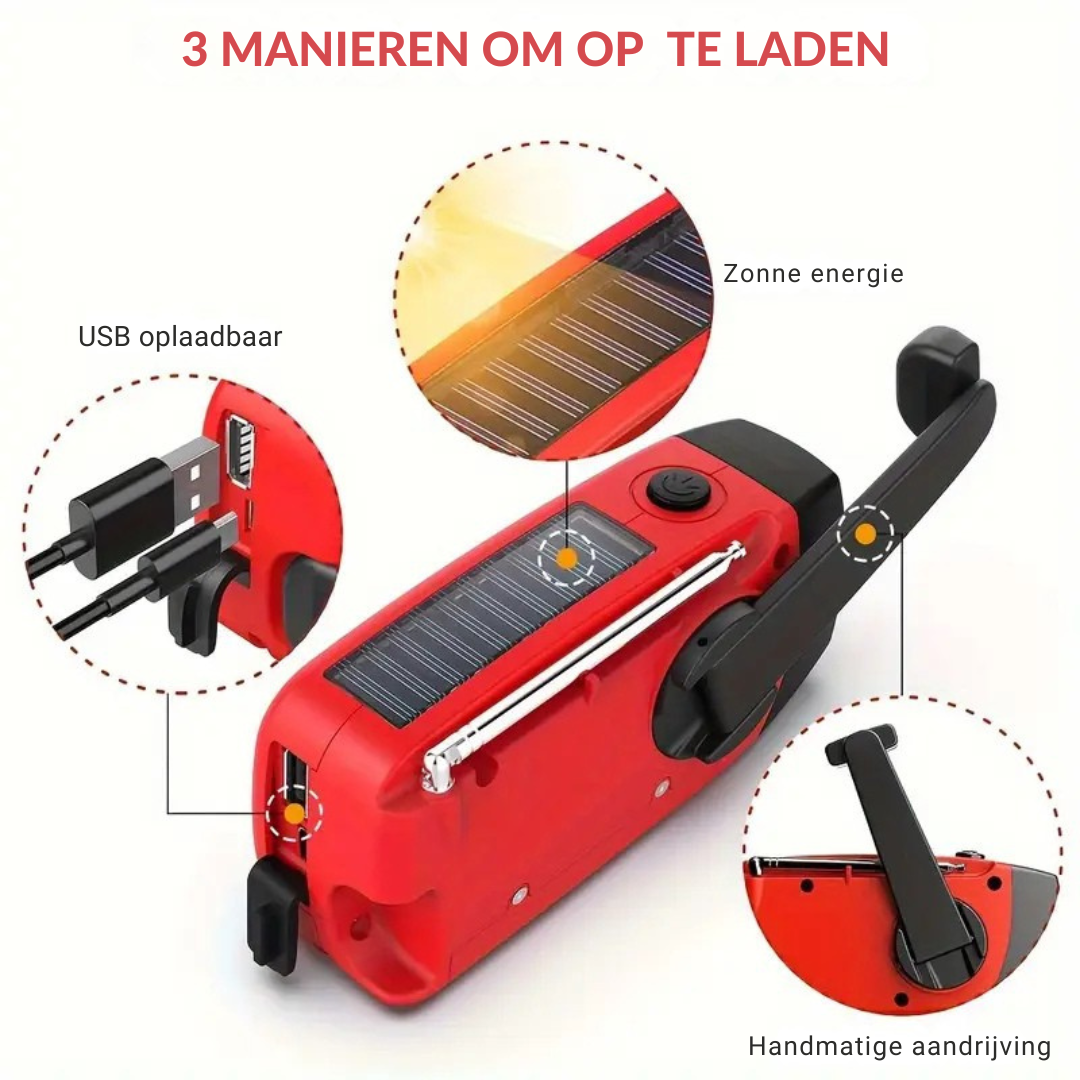 SafeForce™ NoodRadio – Noodradio met Zonnepaneel, Powerbank en Zaklamp