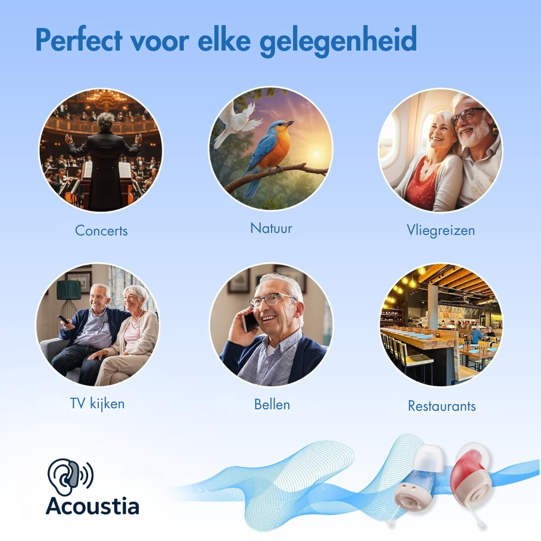 Acoustia 2.0 Gehoorapparaten – Ruisonderdrukking & Oplaadcase